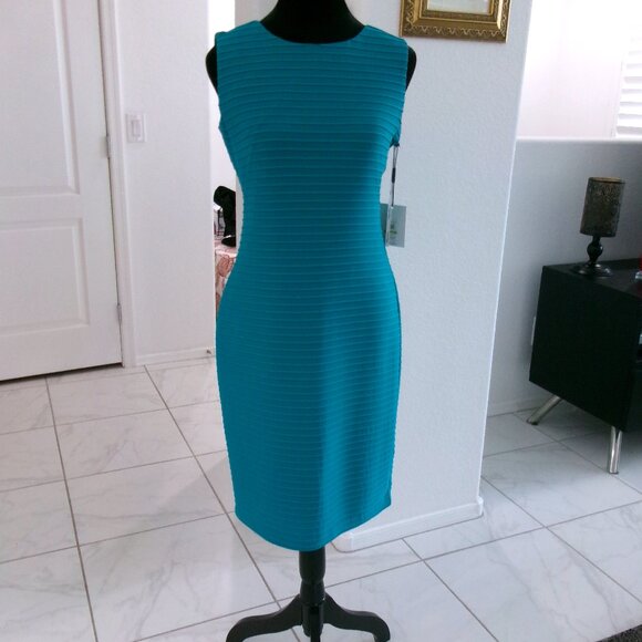 New Calvin Klein Sleeveless Stretch Sheath Dress Lagoon Blue 4 NWT - Picture 1 of 12